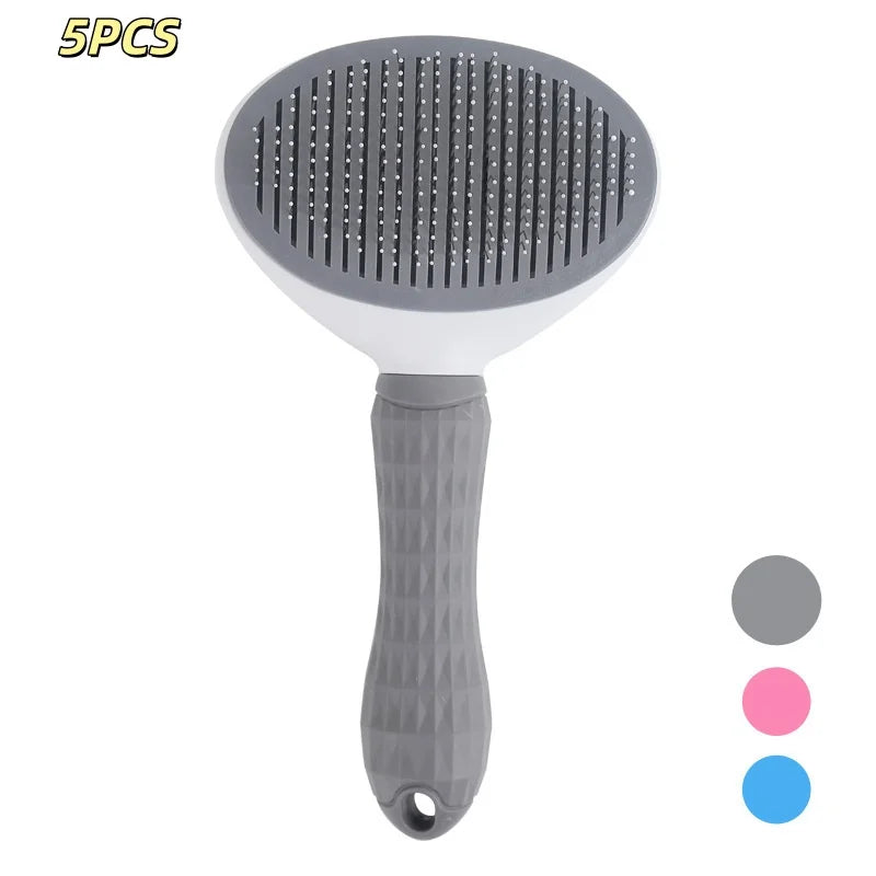 Self-cleaning pet grooming brush for dogs and cats
