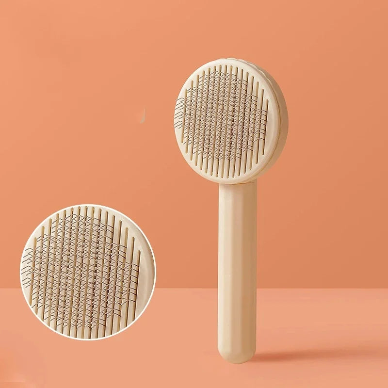 Self-cleaning pet grooming brush for dogs and cats