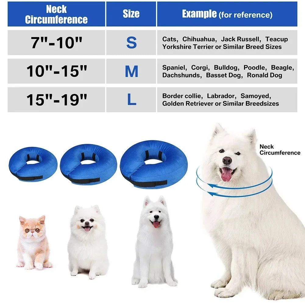 Inflatable recovery collar for dogs and cats – soft protective cone for post-surgery healing.