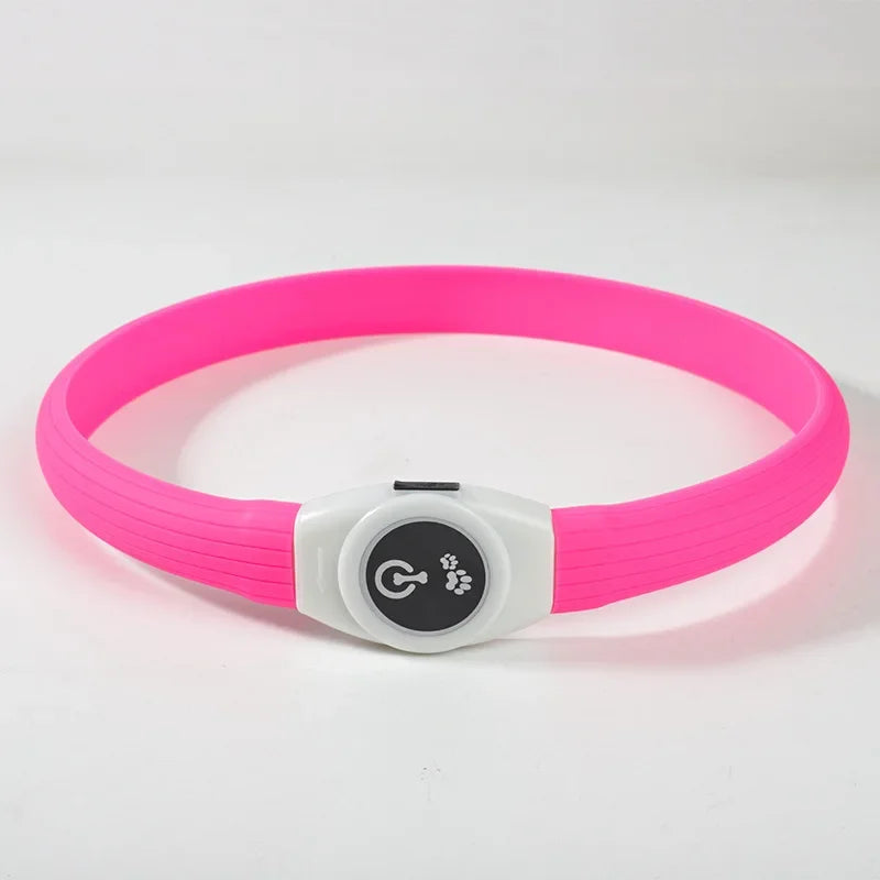 LED luminous waterproof PVC dog collar – USB rechargeable glowing safety collar for dogs of all sizes.