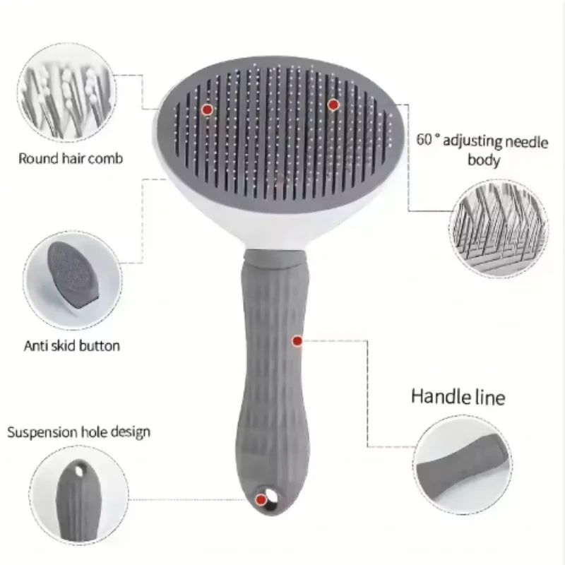 Self-cleaning pet grooming brush for dogs and cats