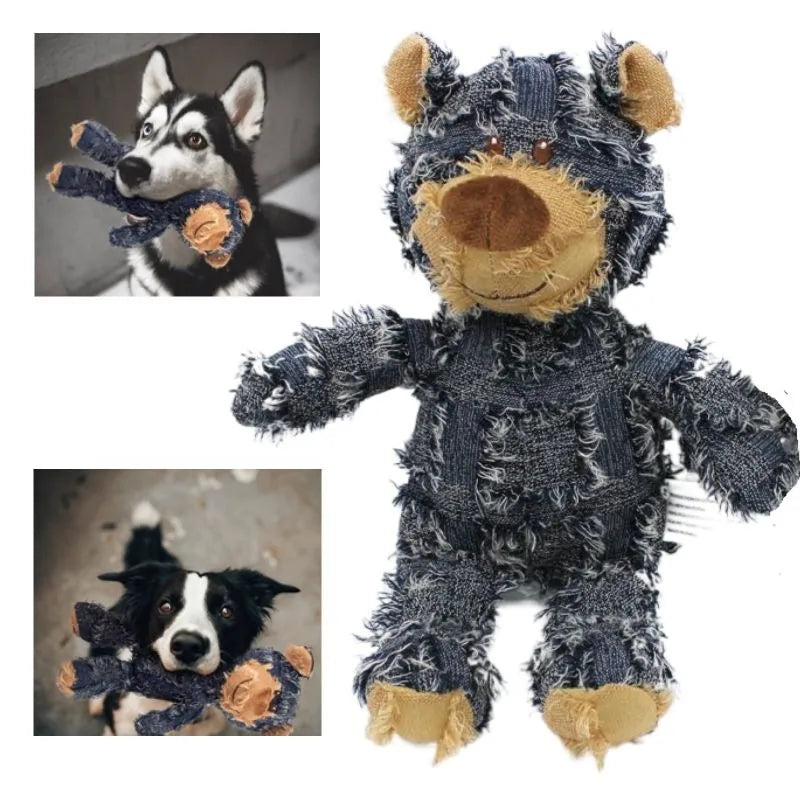 Plush Teddy Bear Squeaky Dog Toy – Interactive Chew & Teeth Cleaning Toy for Pets