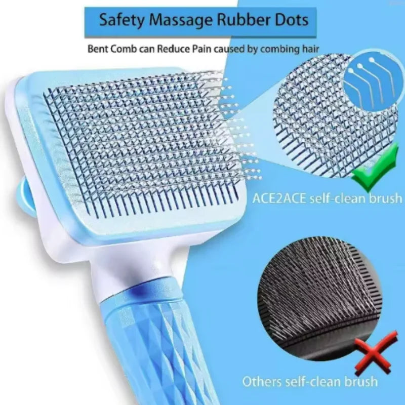 Self-cleaning pet grooming brush for dogs and cats