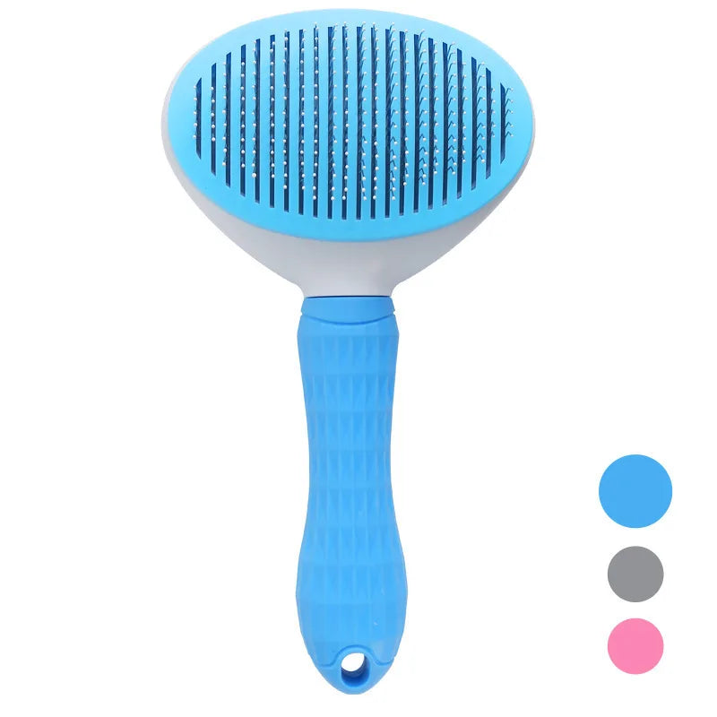 Self-cleaning pet grooming brush for dogs and cats
