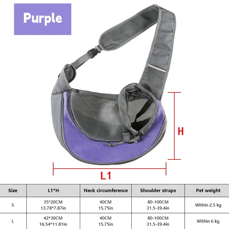 Breathable mesh dog sling carrier for small dogs and cats – lightweight crossbody travel bag for hiking and camping.
