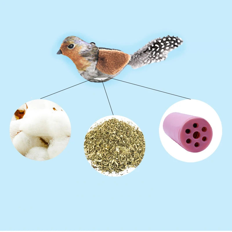 Lifelike Catnip Bird Toy with Feathers